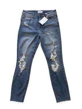 CELLO Distressed High-Rise Skinny Jeans in Medium Blue size 7